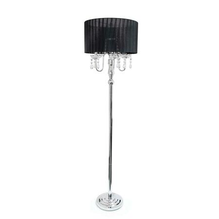 STAR BRITE Trendy Sheer Shade Floor Lamp with Hanging Crystals - Black ST34955